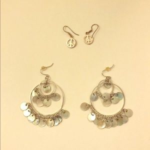 Peace Sign Earrings + Dangly Earrings Bundle